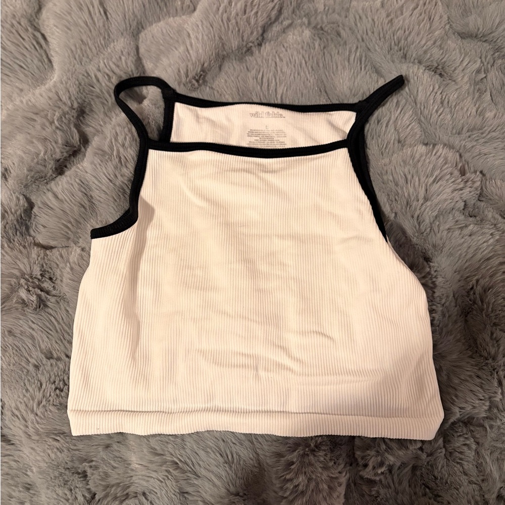 Wild Fable White Ribbed Crop Top with Black Trim